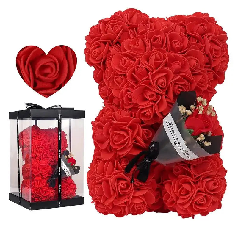 25Cm Rose Bear Creative Eternal Rose Flower Teddybear in Gift Box Romantic Valentine'S Day Gift Christmas Gift Wedding Decor