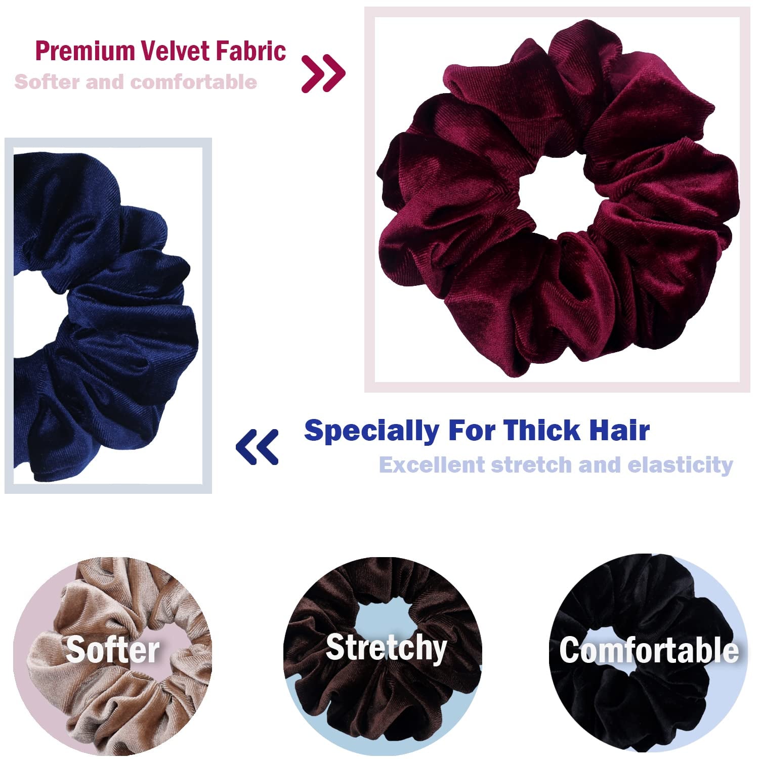 Extra Large Scrunchies for Women'S Thick Hair, Premium Velvet Soft Jumbo Scrunchy, XL 6 Inch Big Elastic Band Hair Accessories, 4 Pack, Dark