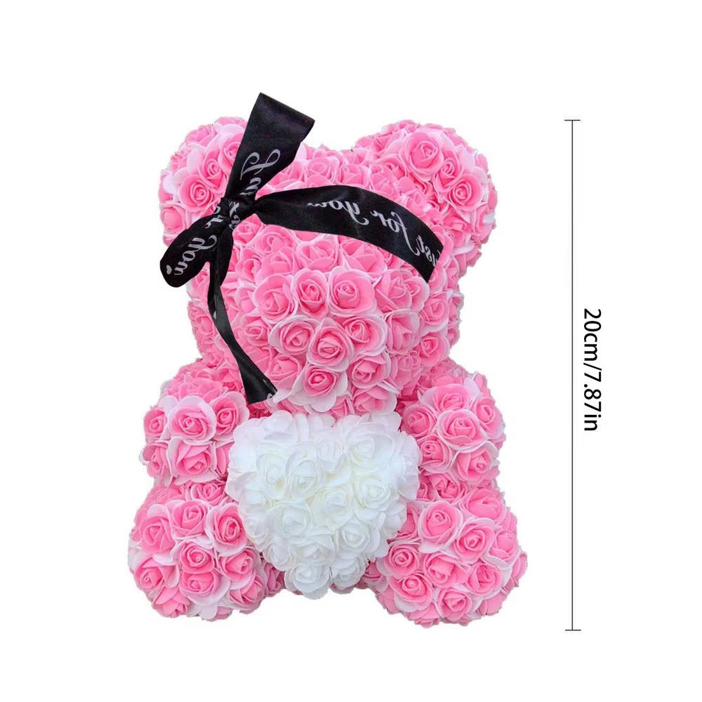 25CM Rose Flower Bear Artificial Flower Valentine Day Gifts Bear Rose Flower Artificial Decoration Christmas Gifts Women