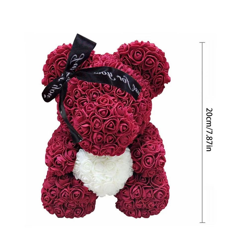 25CM Rose Flower Bear Artificial Flower Valentine Day Gifts Bear Rose Flower Artificial Decoration Christmas Gifts Women